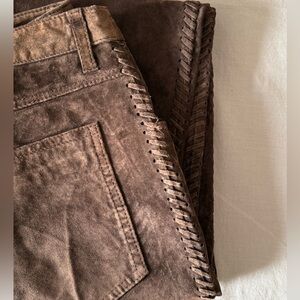 Vintage Chico’s Chocolate Brown Suede Leather Whipstitch Lace-Up Side Pants Sz 0